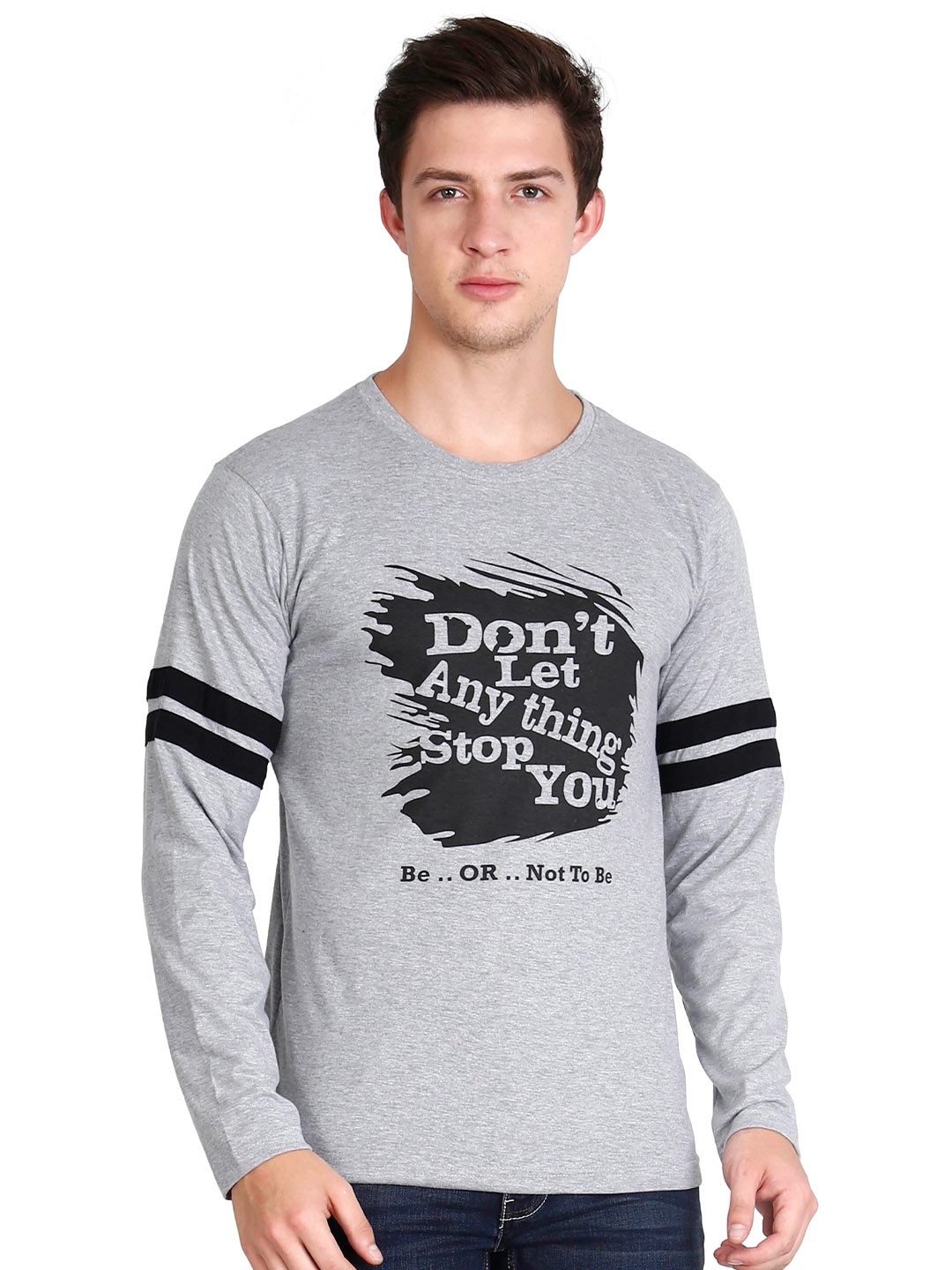 

Fleximaa Men Grey Melange Typography Printed T-shirt