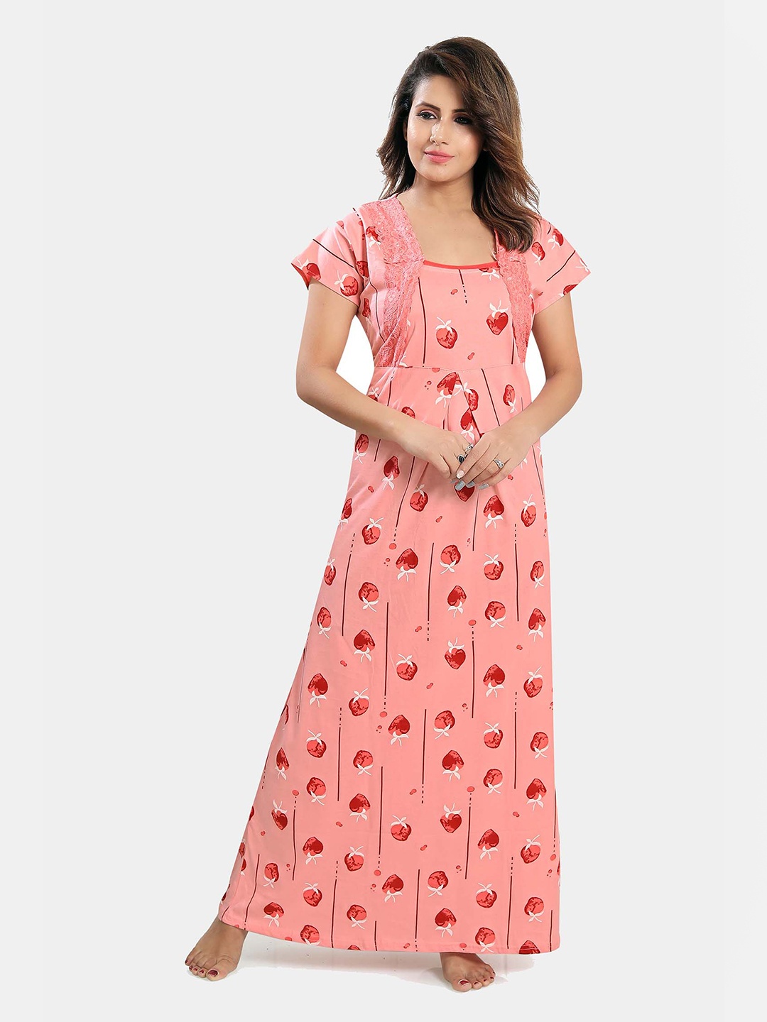 

Ever Loved Peach-Coloured Printed Maxi Maternity Nightdress