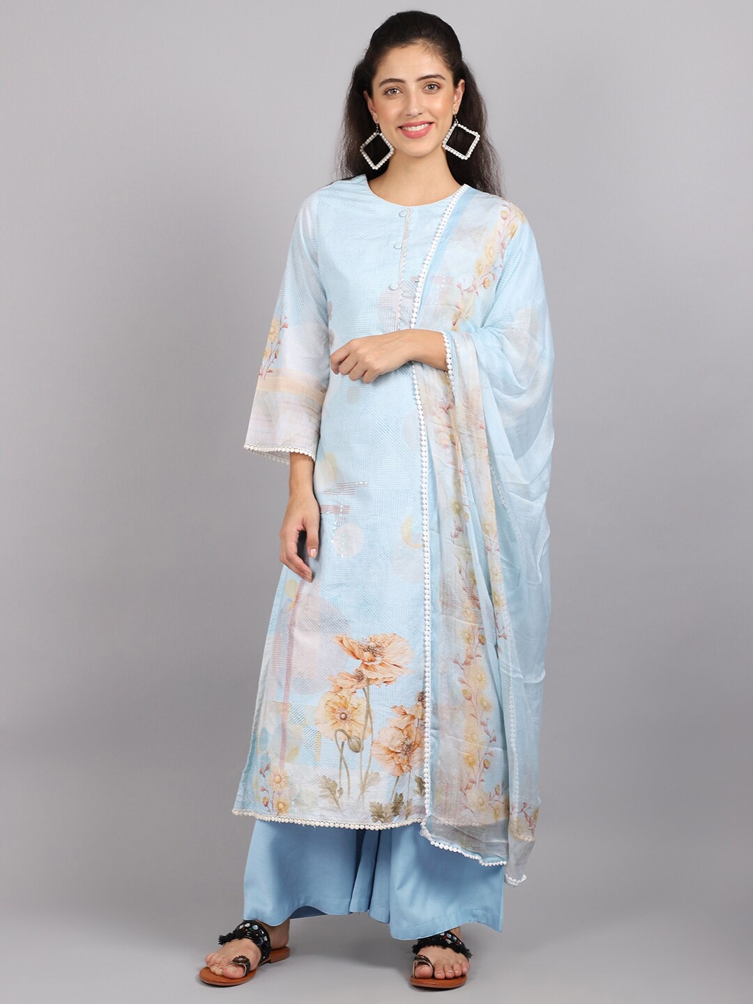 

Stylee LIFESTYLE Blue & Peach-Coloured Digital Printed Unstitched Dress Material