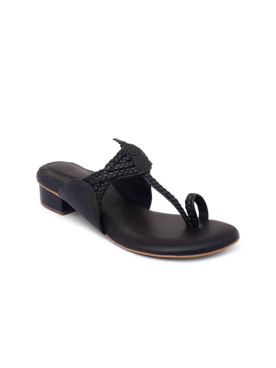 

BLUE BAKSA Black Leather Block Sandals