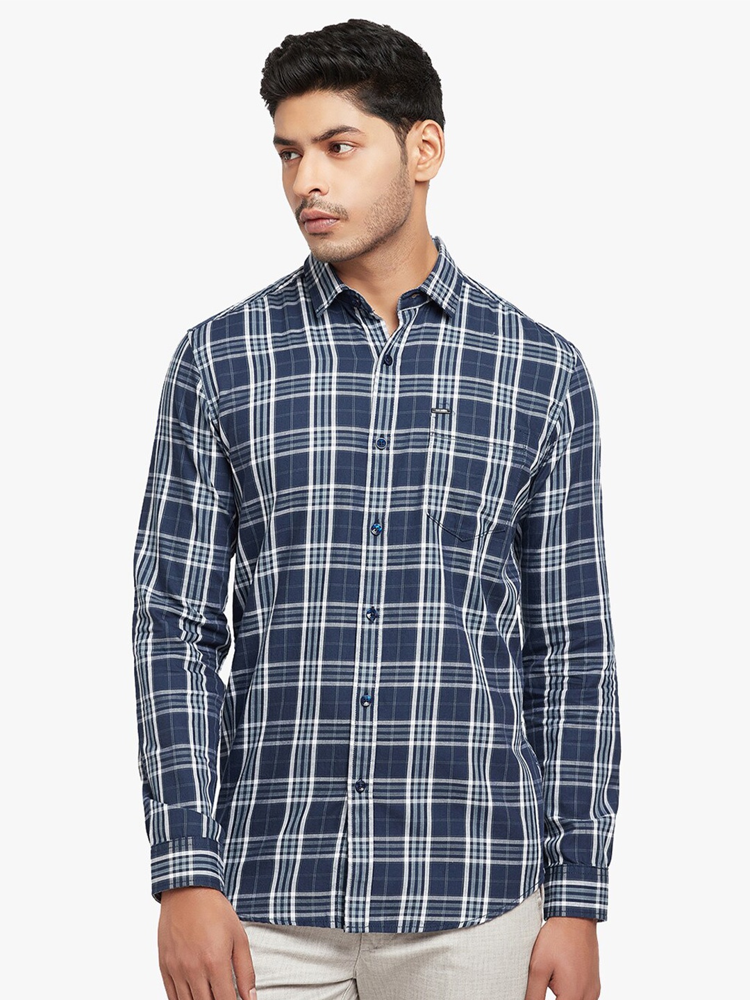 

Blue Buddha Men Blue Checked Casual long sleeve Shirt
