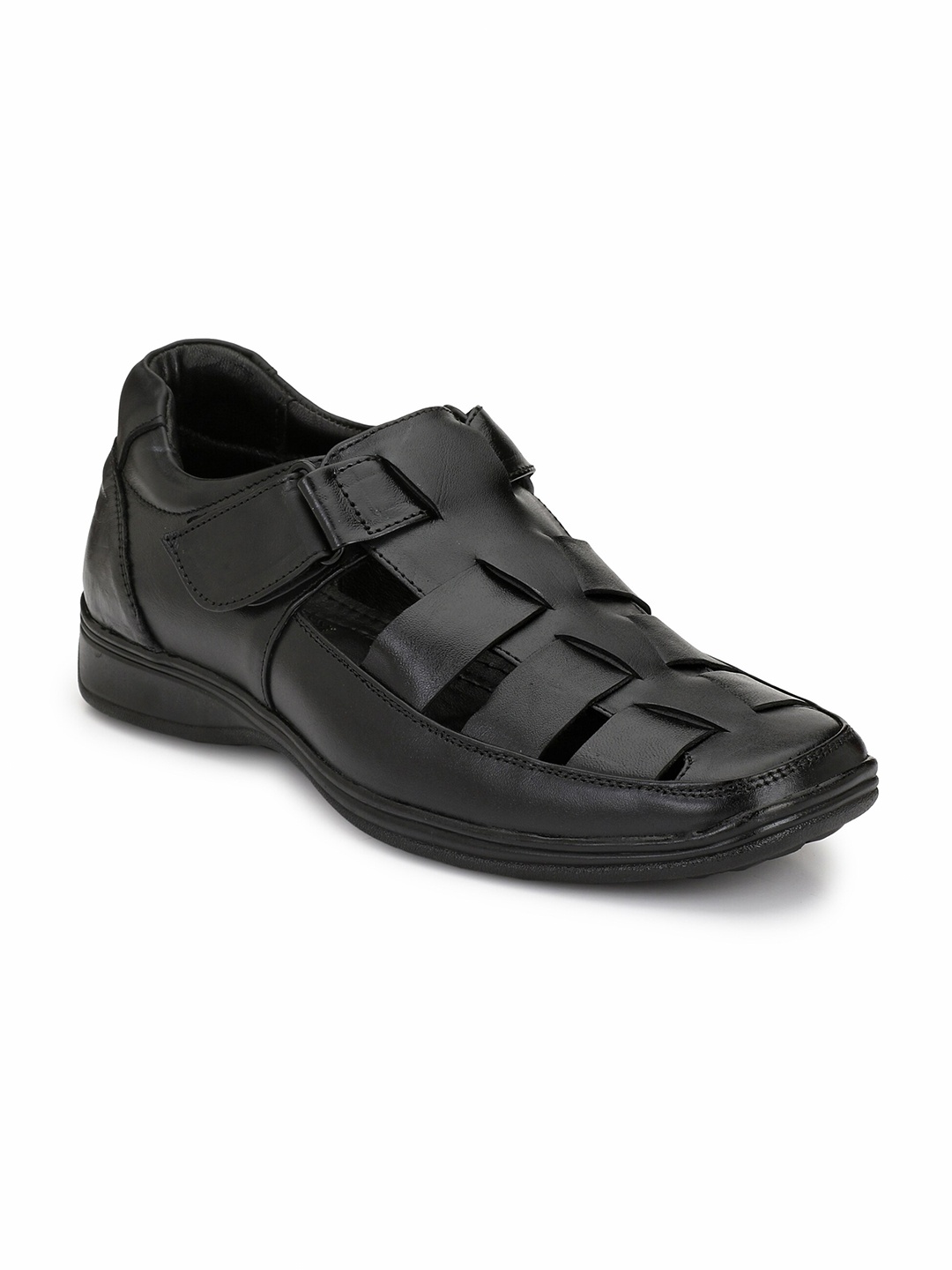 

Eego Italy Men Black Leather Shoe-Style Sandals