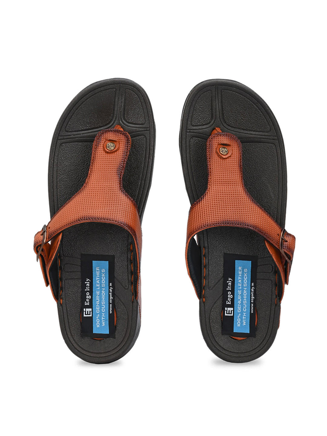 

Eego Italy Men Tan & Black Leather Comfort Sandals