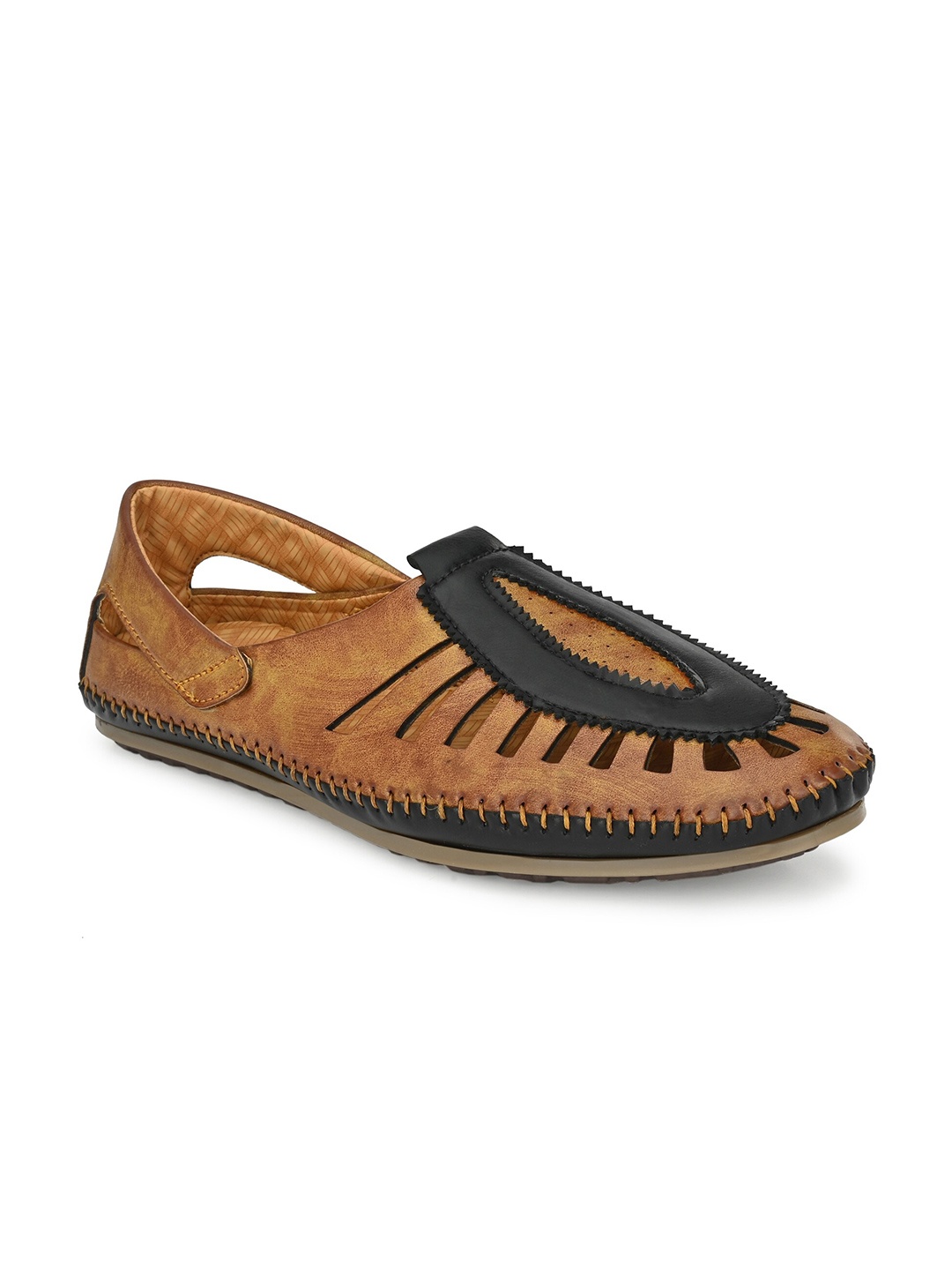 Eego Italy Men Tan & Black Fisherman Sandals