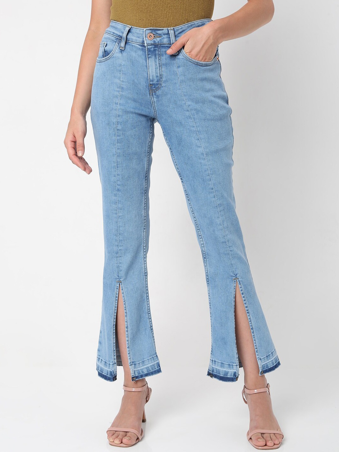 

Vero Moda Women Blue Bootcut High-Rise Mildly Distressed Jeans