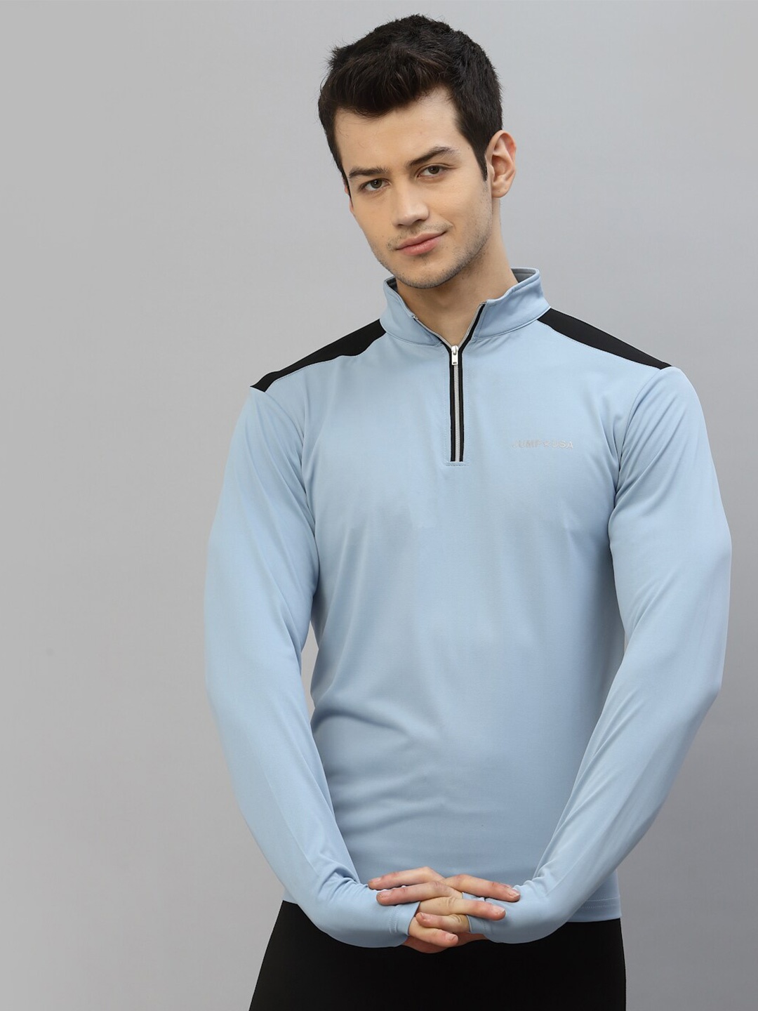 

JUMP USA Men Blue Solid High Neck T-shirt