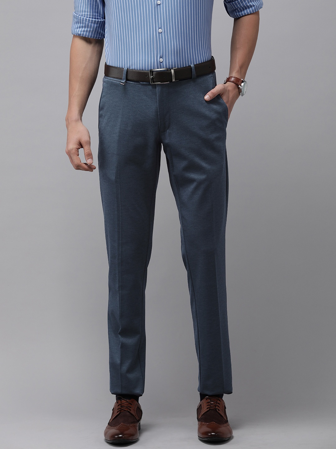 

Van Heusen Men Navy Blue Ultra Slim Fit Trousers