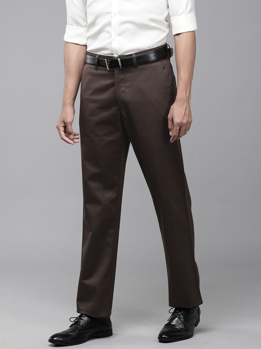 

Van Heusen Men Brown Solid Trousers