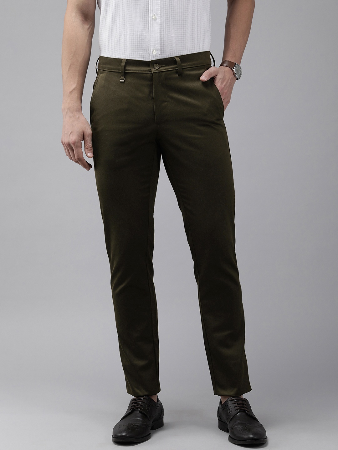 

Van Heusen Men Olive Green Slim Fit Trousers