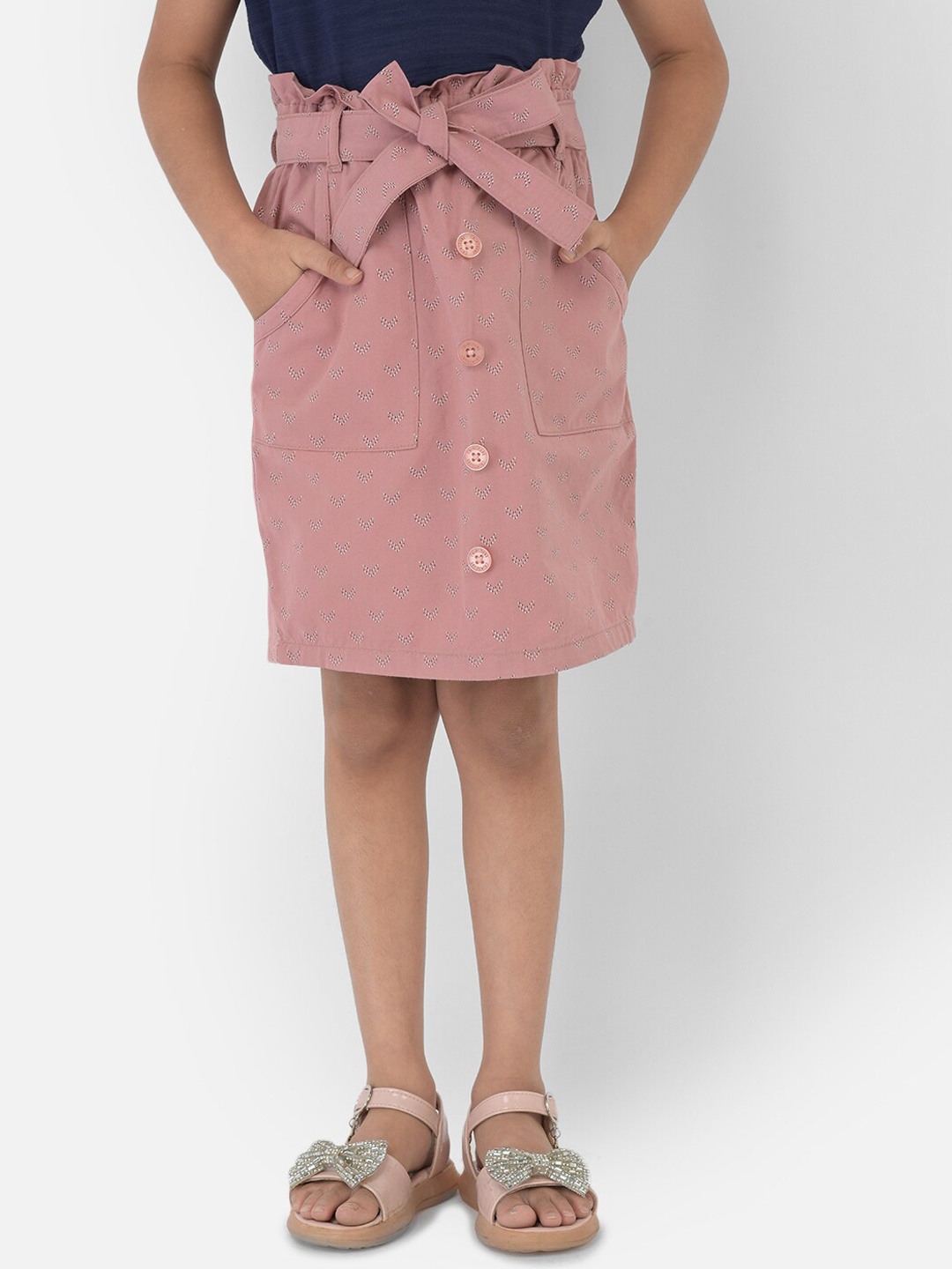 

Crimsoune Club Girls Pink Printed Skirt With Belt