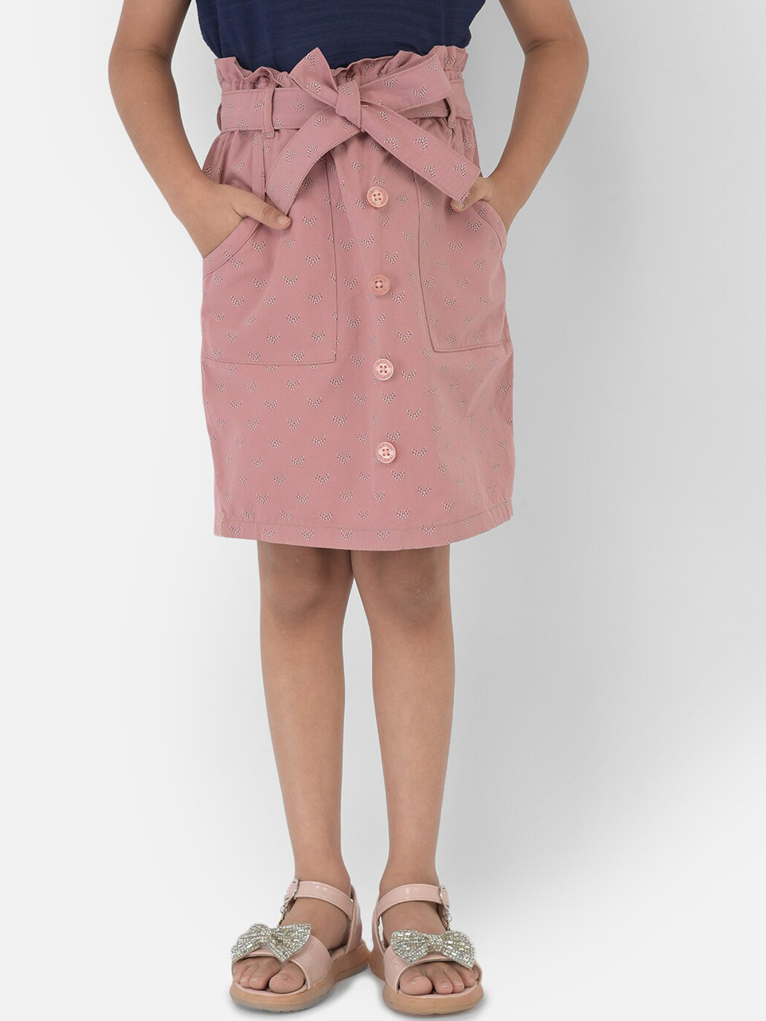 

Crimsoune Club Girls Pink Printed Skirt With Belt