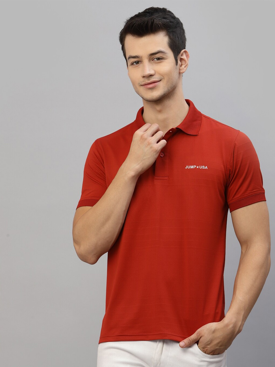 

JUMP USA Men Rust Polo Collar Sports T-shirt