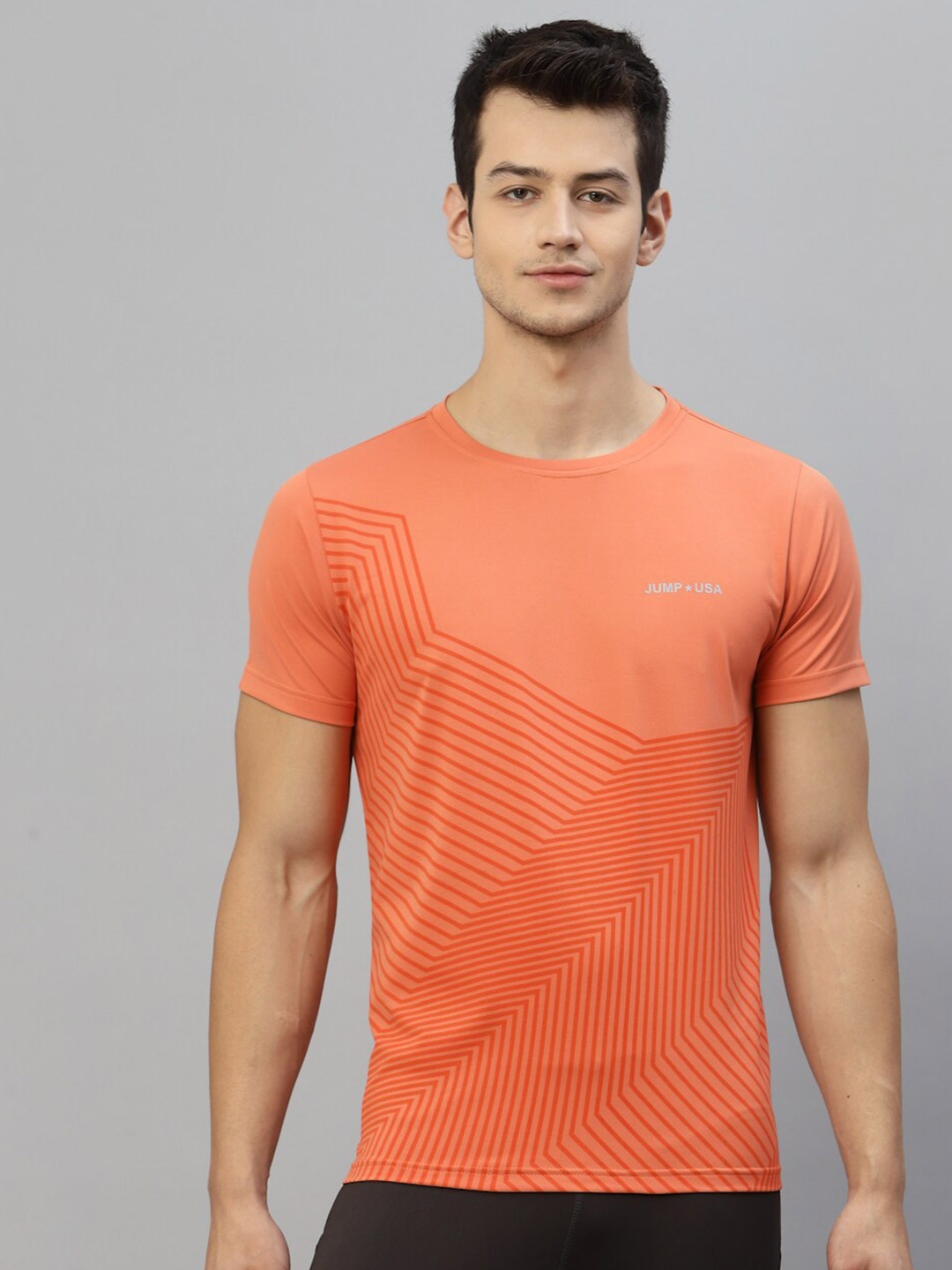 

JUMP USA Men Orange Printed Rapid Dry T-shirt