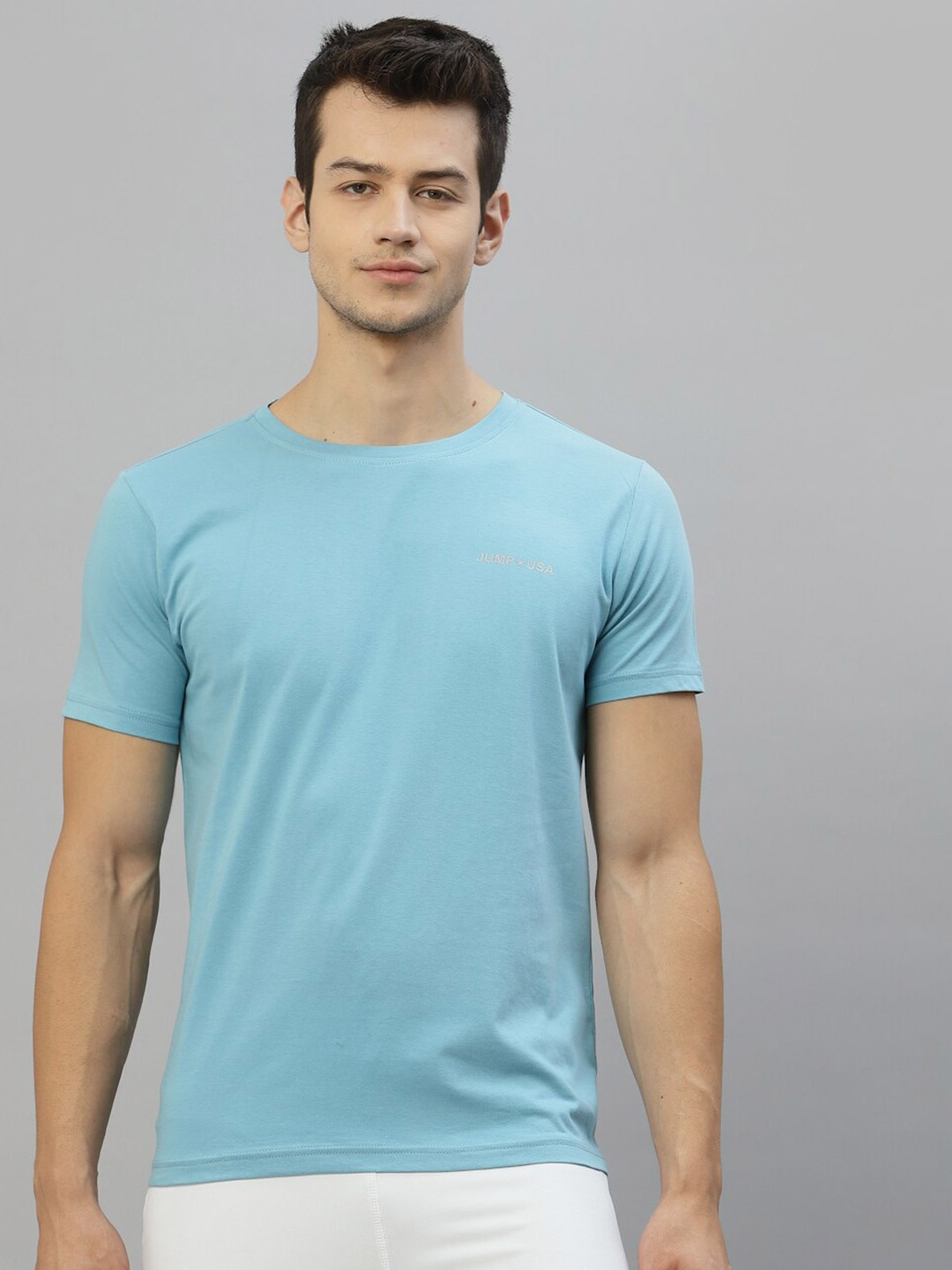 JUMP USA Men Blue Pure Cotton Rapid Dry Running T-shirt