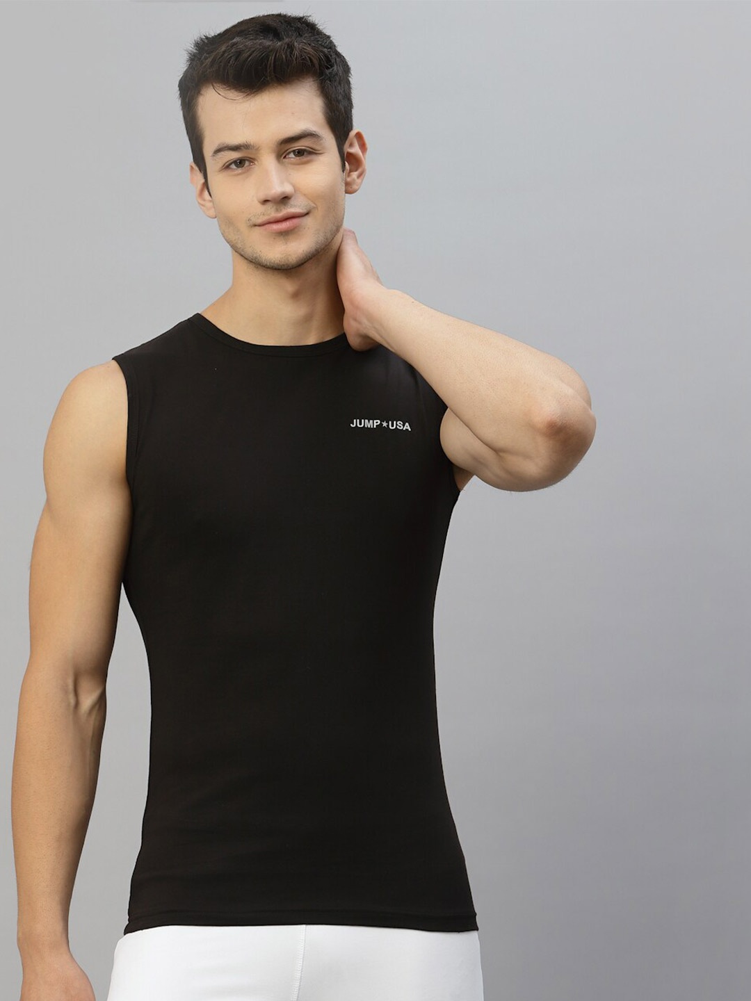 

JUMP USA Men Black Pure Cotton Sports T-shirt