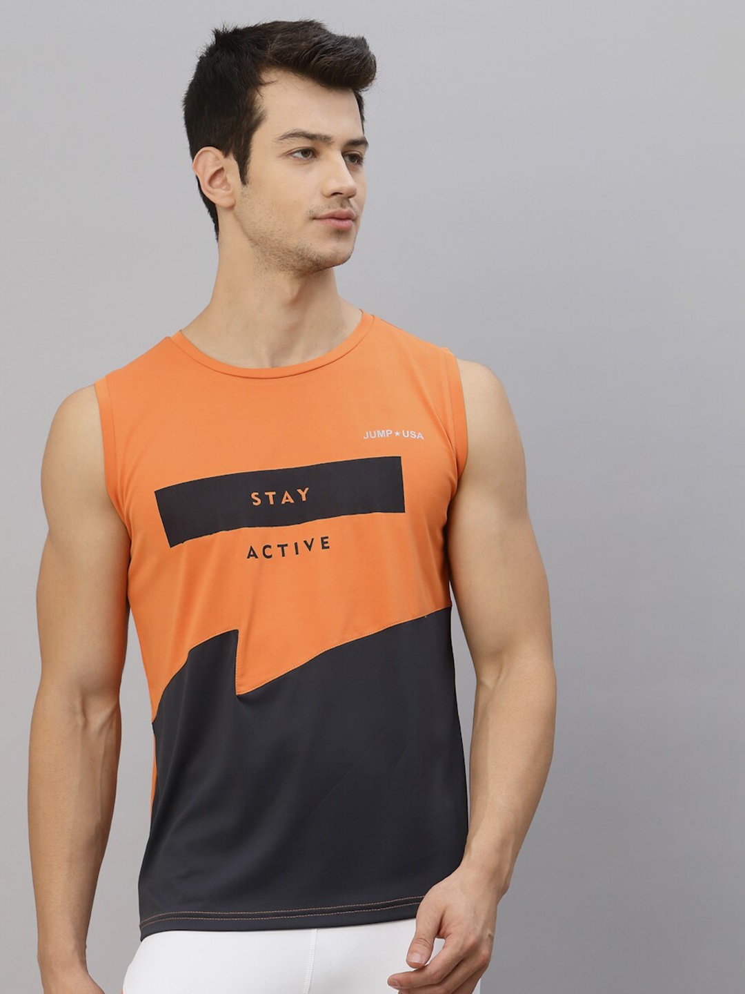 

JUMP USA Men Orange Typography Printed Polo Collar T-shirt