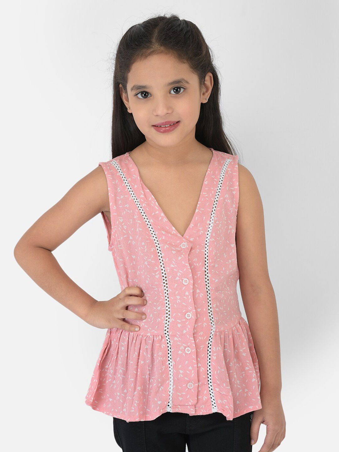 

Crimsoune Club Girls Pink Printed Peplum Top