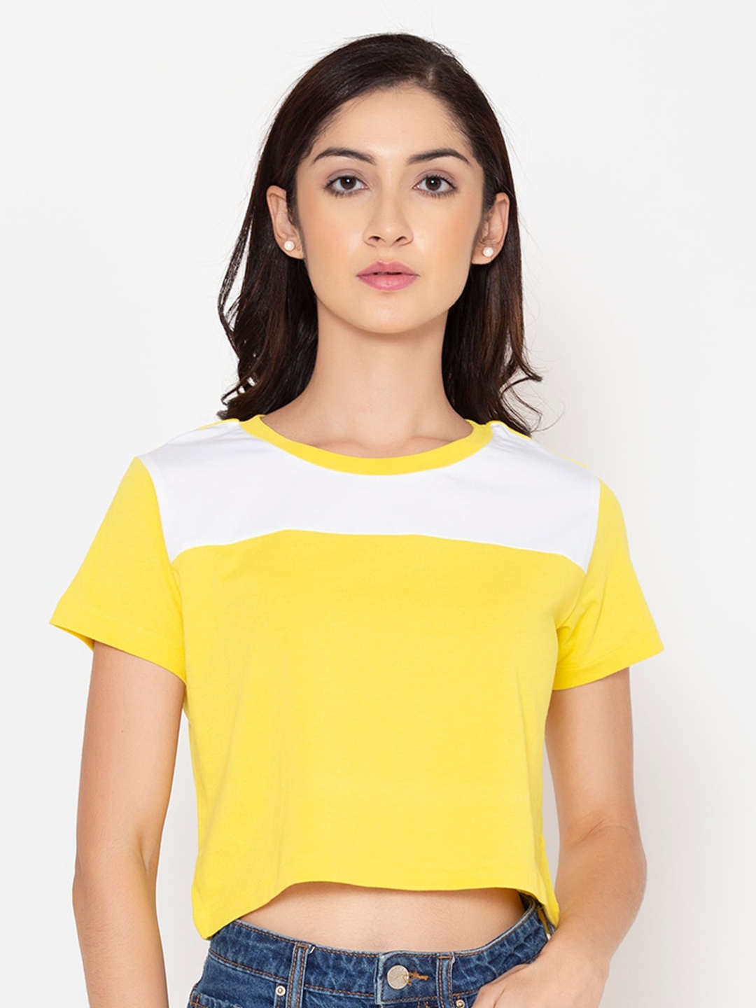 

FLAWLESS Yellow Colourblocked Crop Top