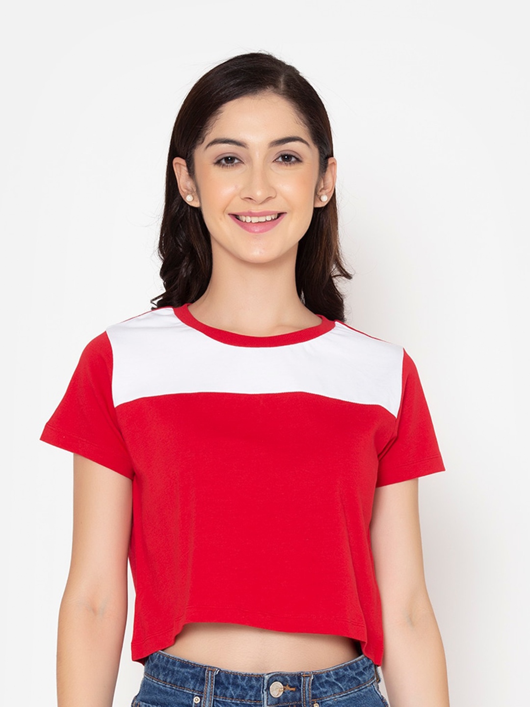 

FLAWLESS Red Colourblocked Crop Top
