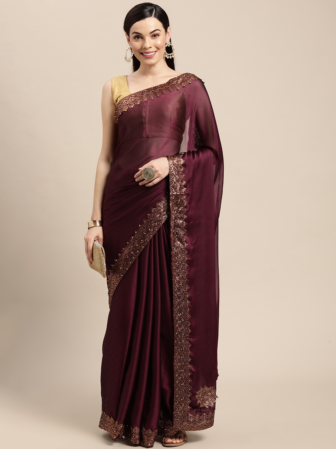 

Pothys Maroon Pure Chiffon Saree