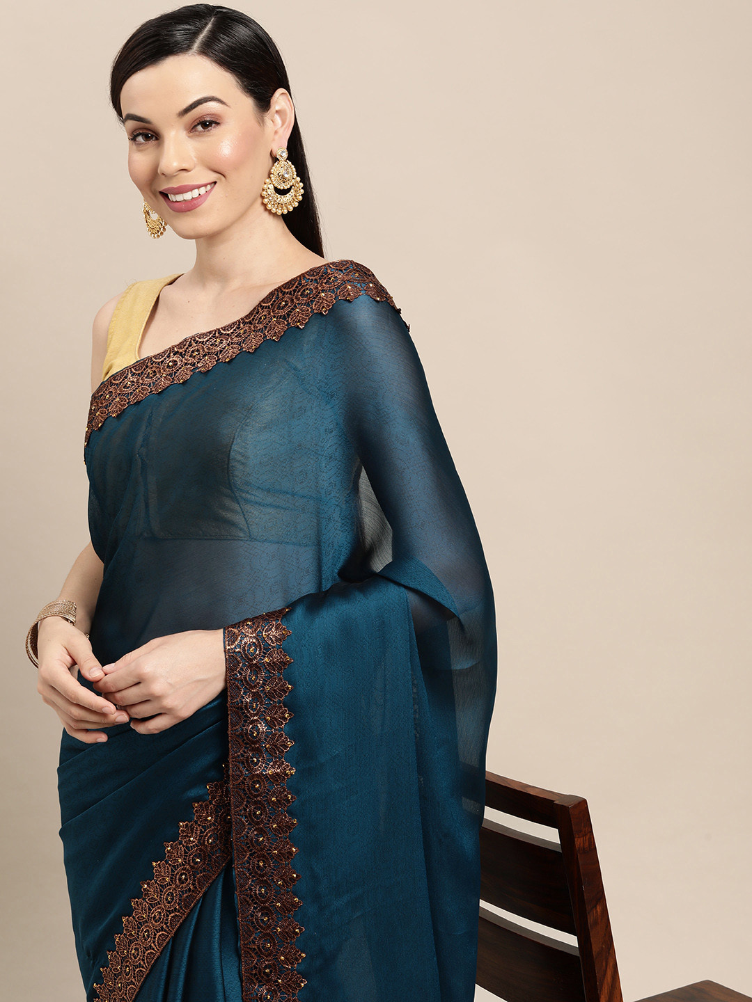 

Pothys Blue Pure Chiffon Saree