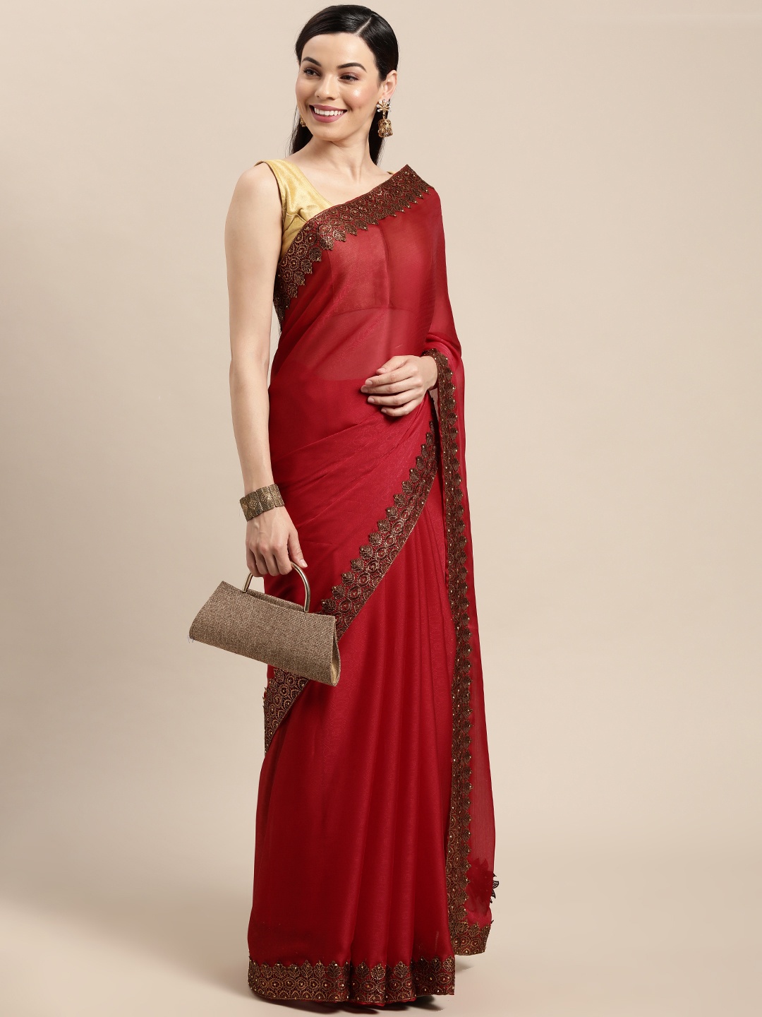 

Pothys Red Pure Chiffon Saree