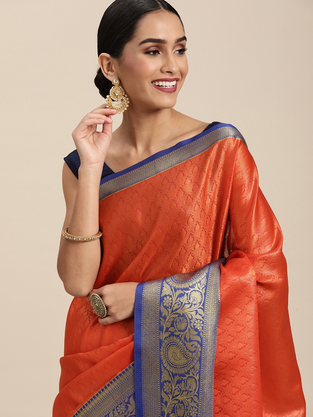 

Pothys Orange Jute Silk Woven Design Saree