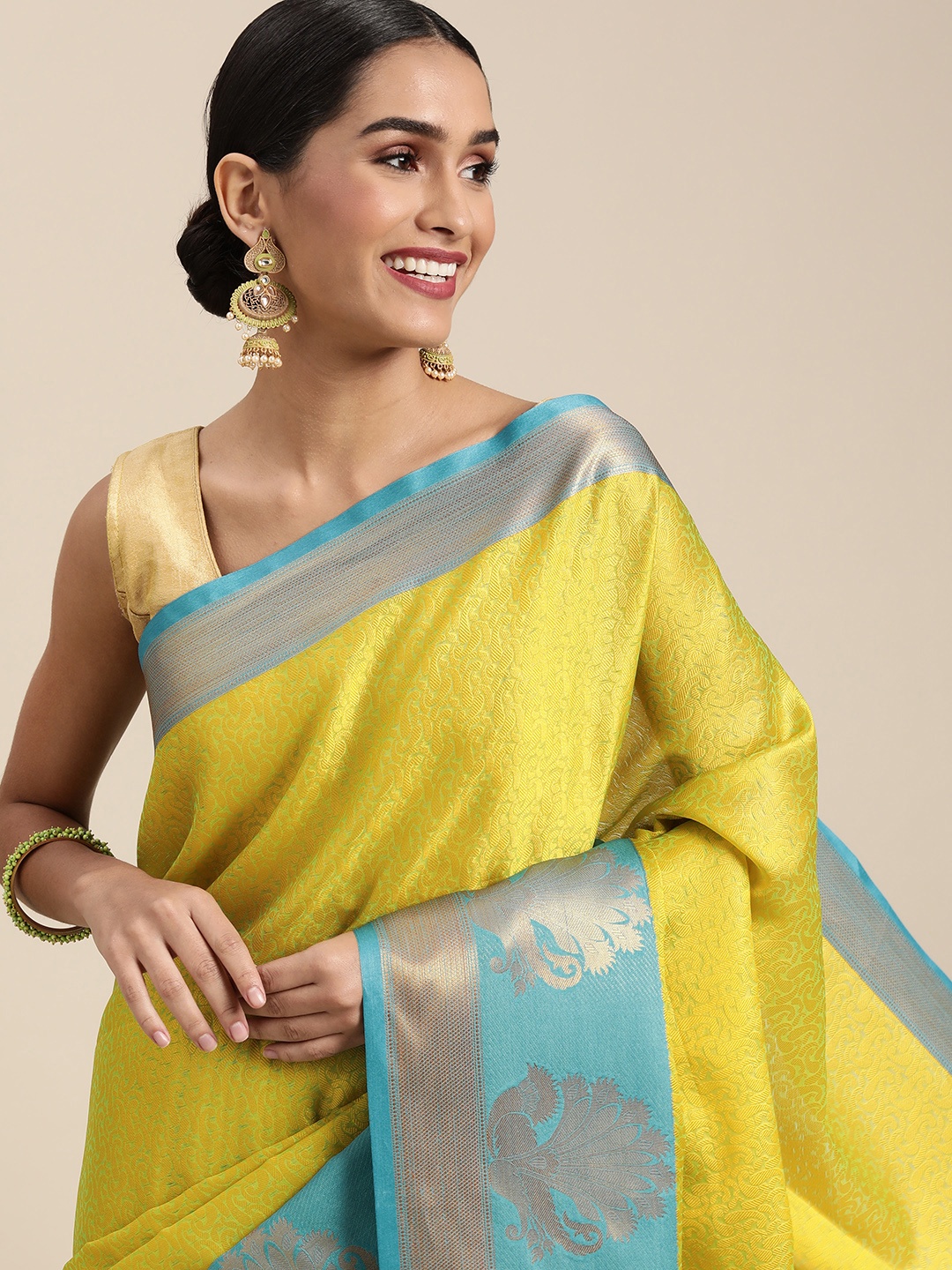 

Pothys Green Jute Silk Woven Design Saree