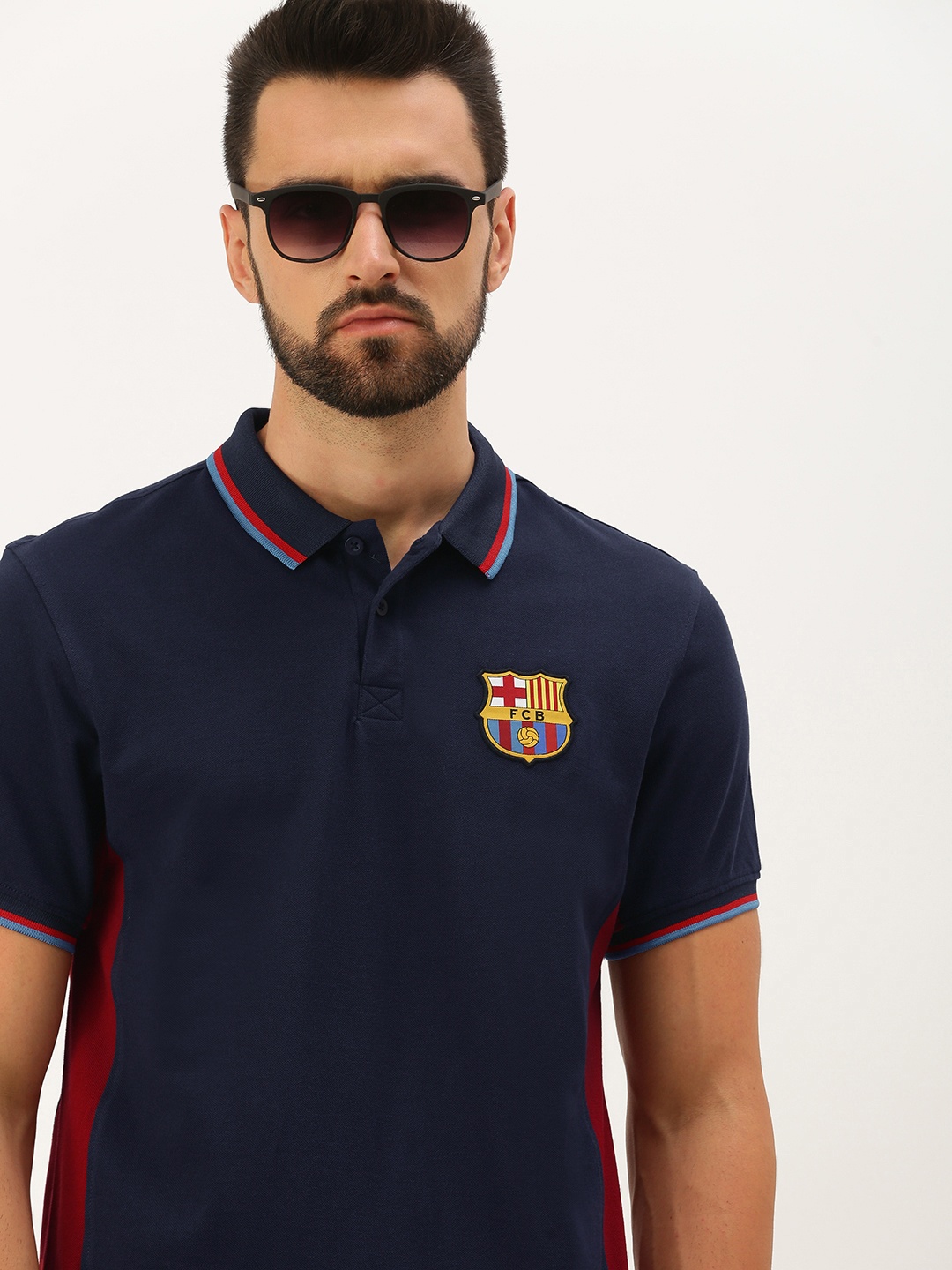 

FC Barcelona Men Navy Blue & Red Colourblocked Polo Collar T-shirt