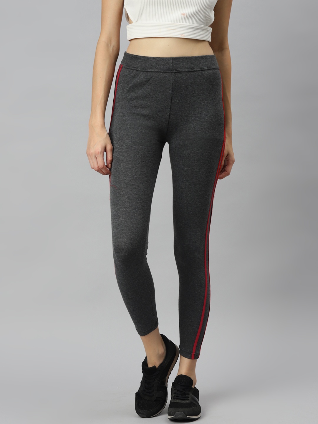 

Aarika Women Charcoal Grey & Red Side Striped Rapid-Dry Track Pants