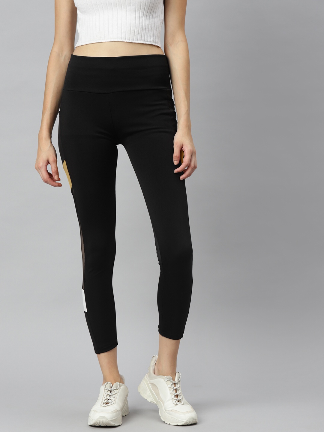 

Aarika Women Black & Mustard Yellow Colourblocked Rapid-Dry Track Pants