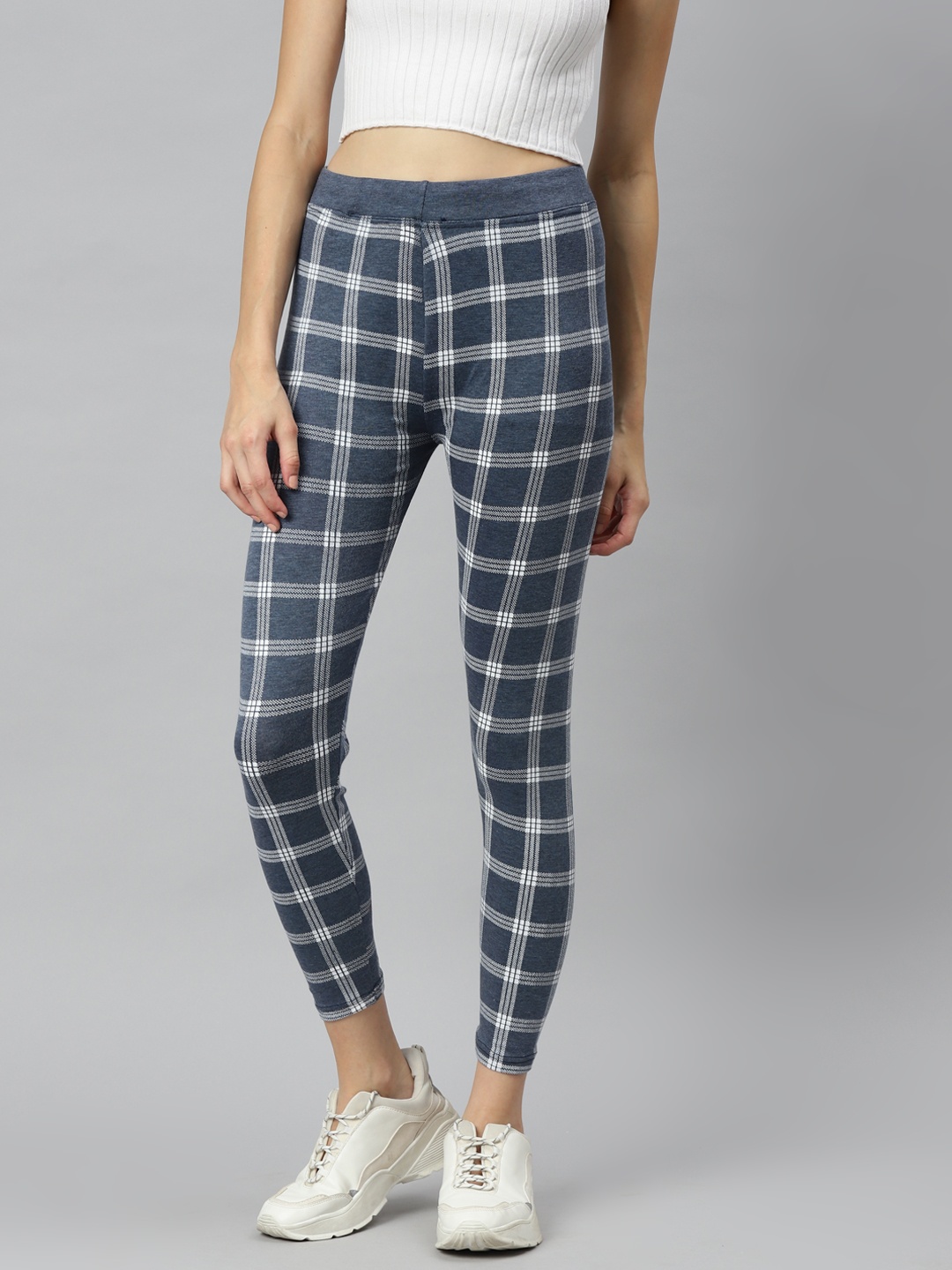 

Aarika Women Blue & White Checked Woven Design Track Pants