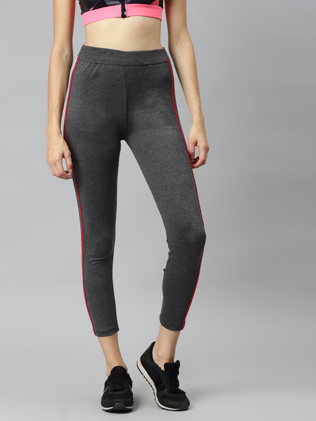 

Aarika Women Grey & Red Side Striped Rapid-Dry Track Pants