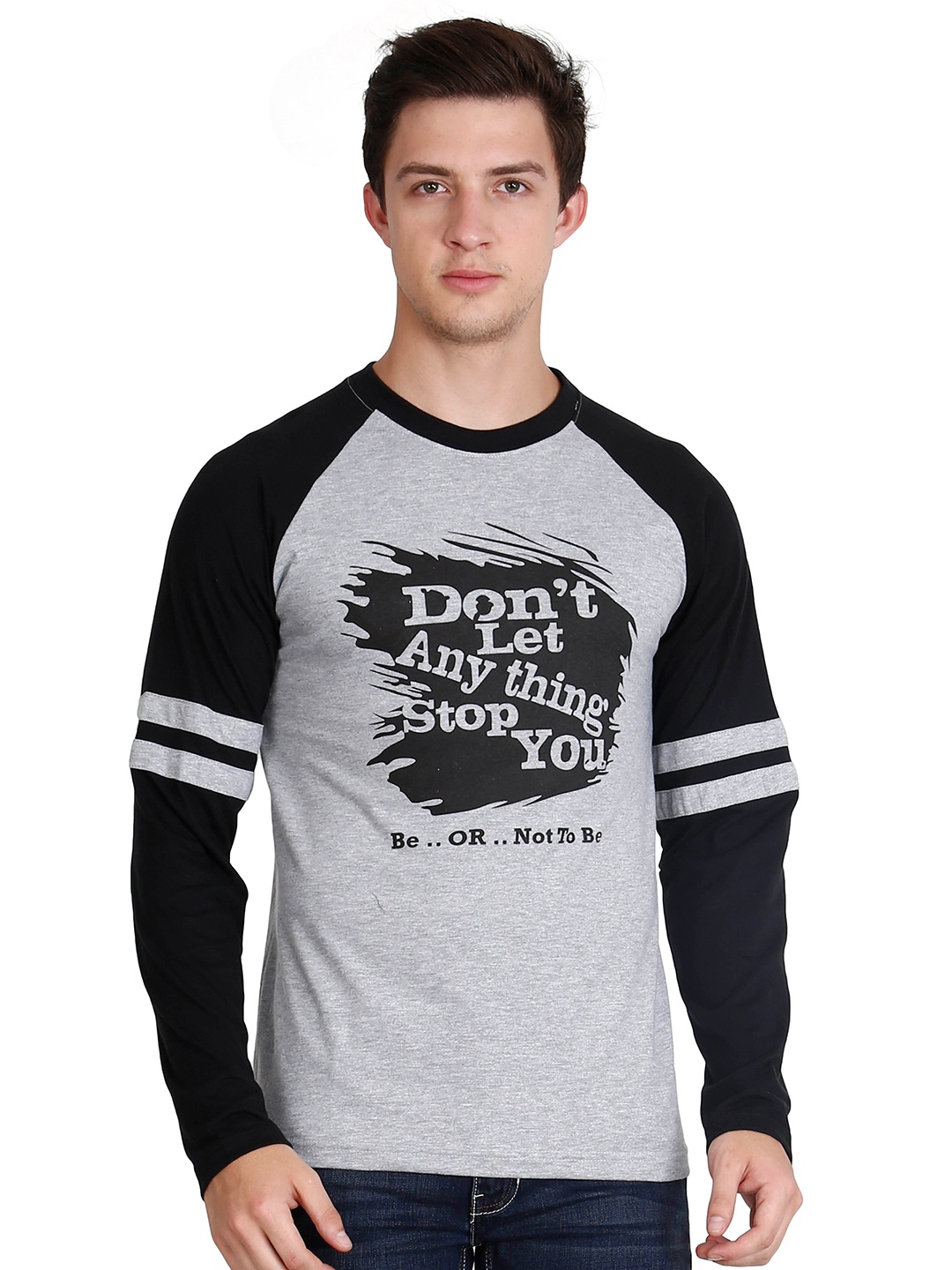 

Fleximaa Men Grey Melange Typography Printed T-shirt