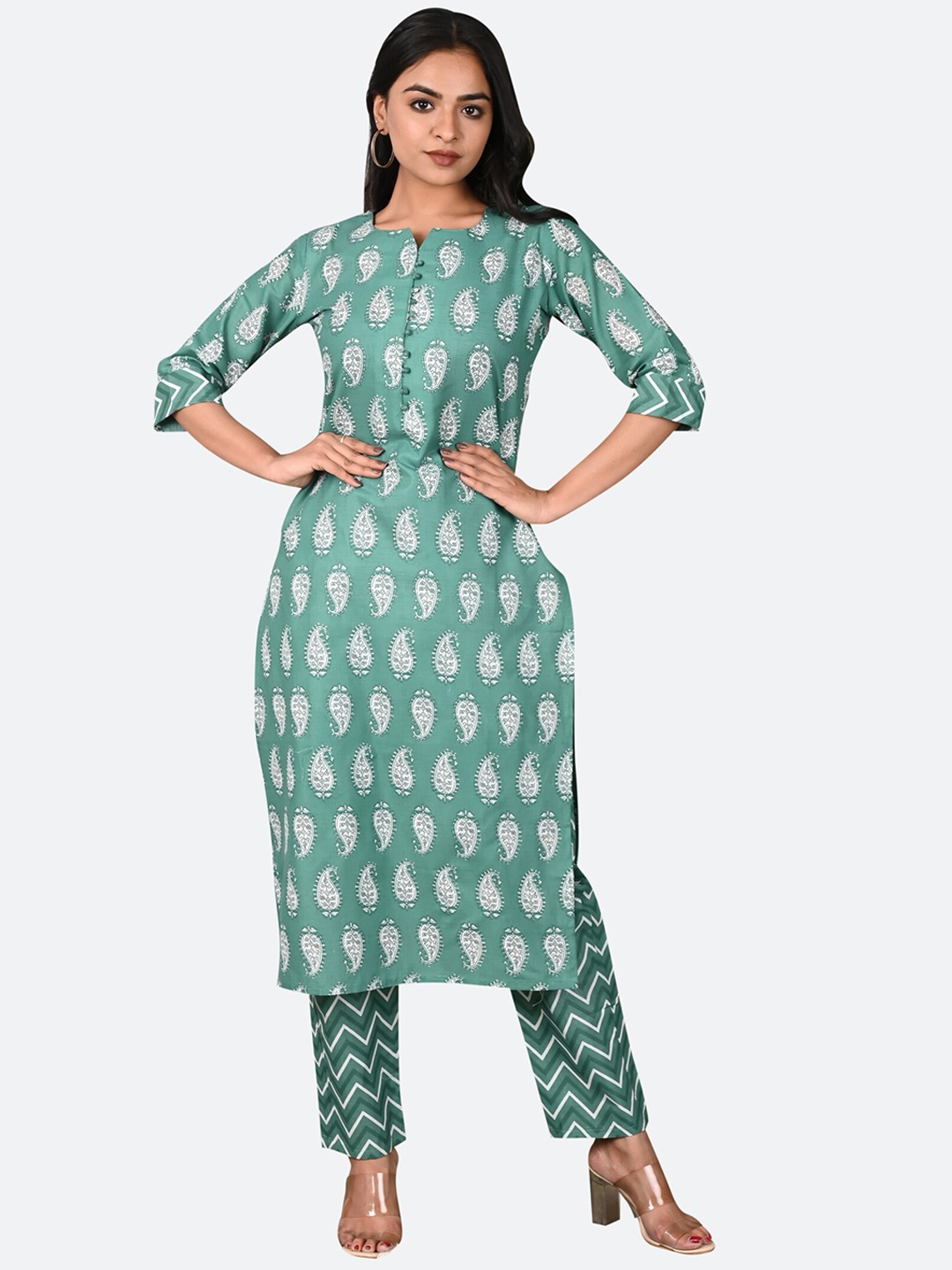 

KALINI Women Green Ethnic Motifs Printed Kurta with Trouser