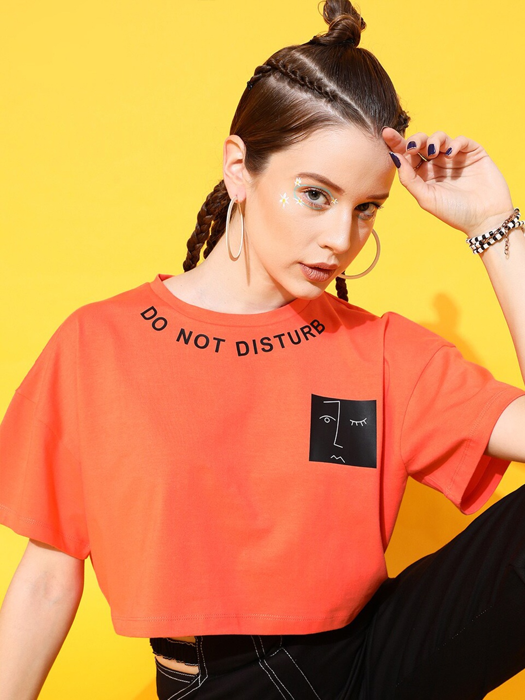 

STREET 9 Women Bright Orange Typography Tshirt