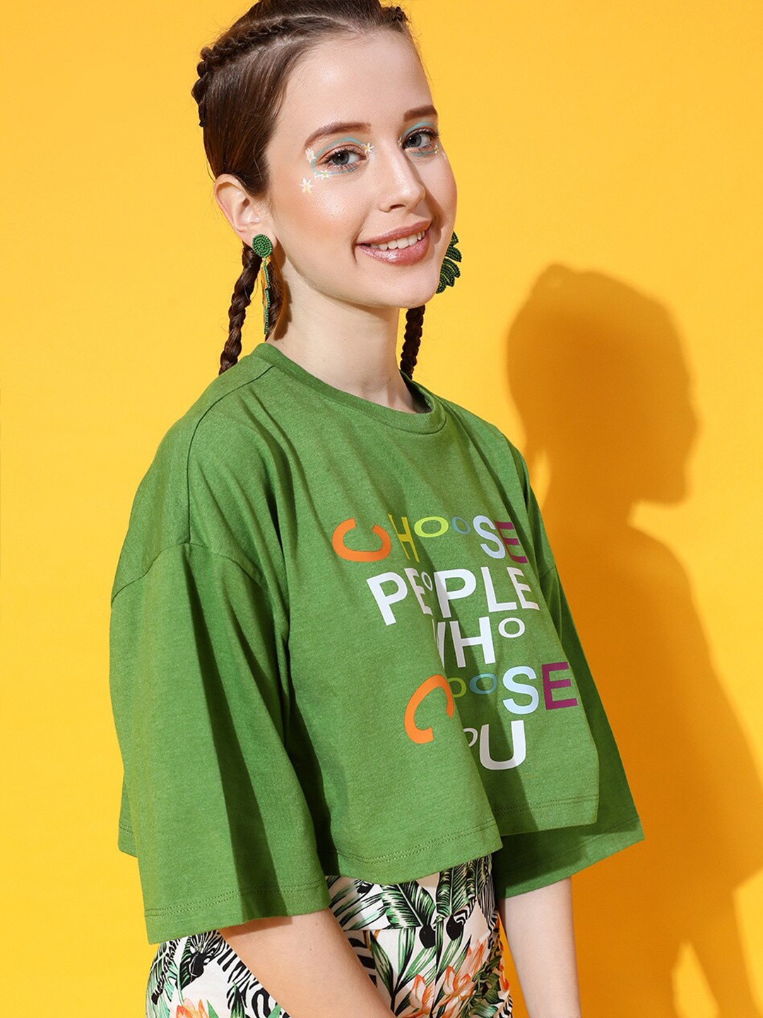 STREET 9 Women Green Typography Tshirt