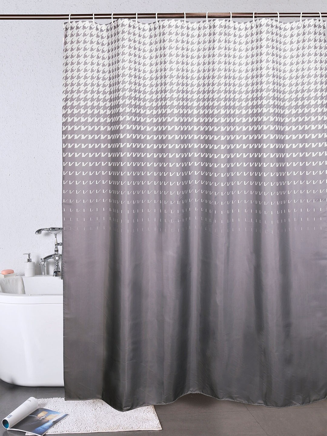 

OBSESSIONS Grey & White Printed Water Repellent Shower Curtain