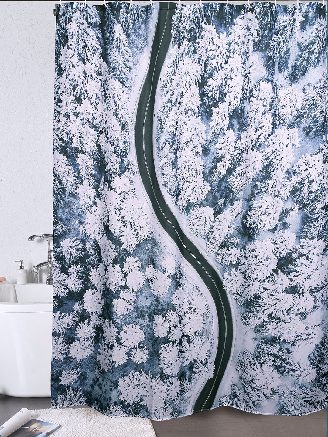 

OBSESSIONS Blue & White Printed Shower Curtain