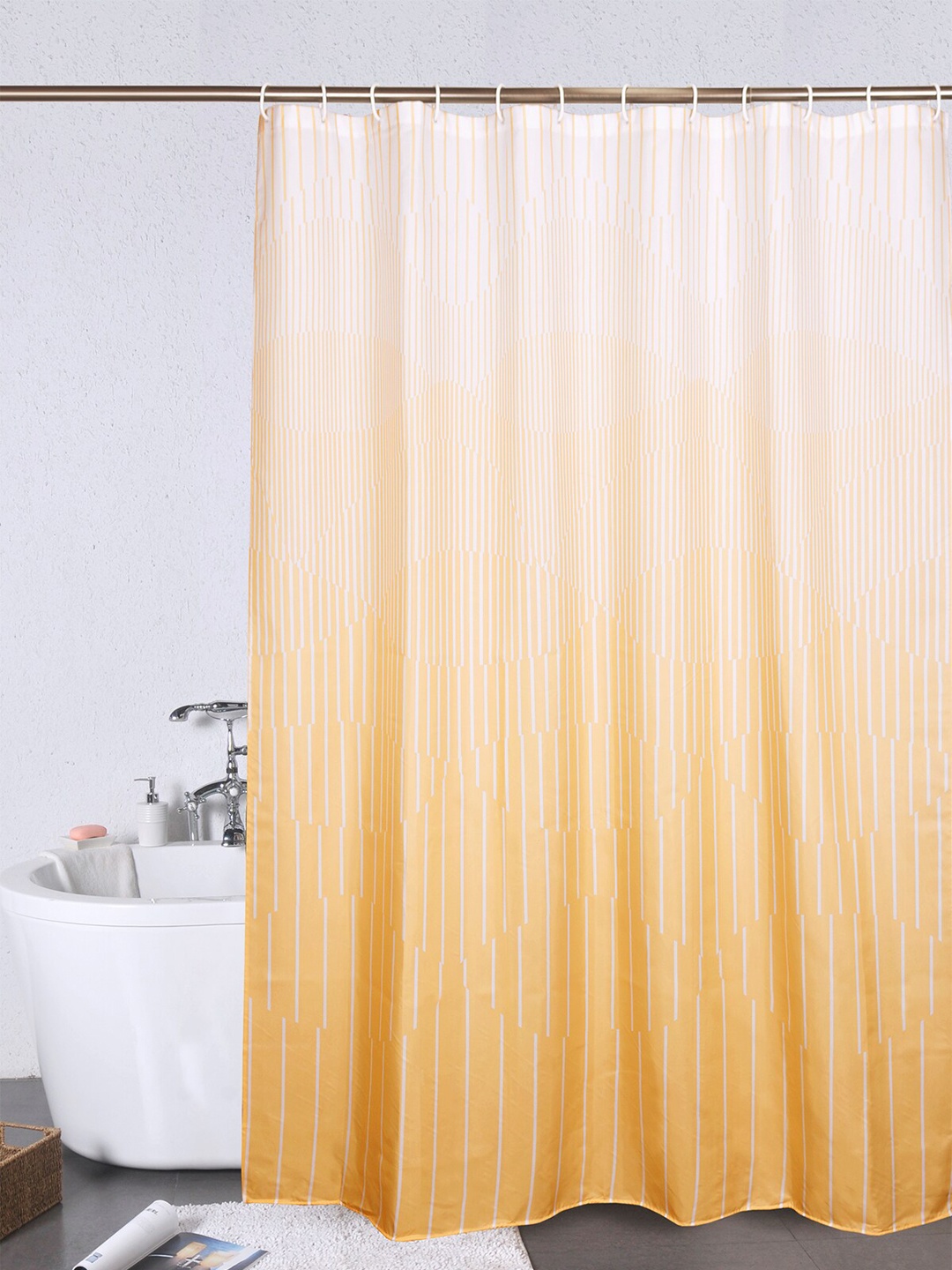 

OBSESSIONS Yellow & White Striped Water Repellent Shower Curtain