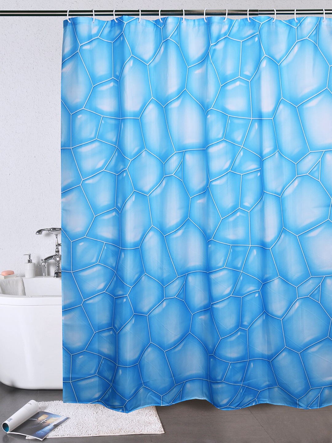 

OBSESSIONS Blue & White Water Repellent Shower Curtain With 12 Hooks