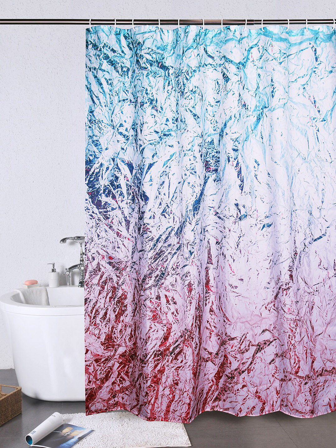 

OBSESSIONS Whit & Blue Printed Sheer Shower Curtain, White