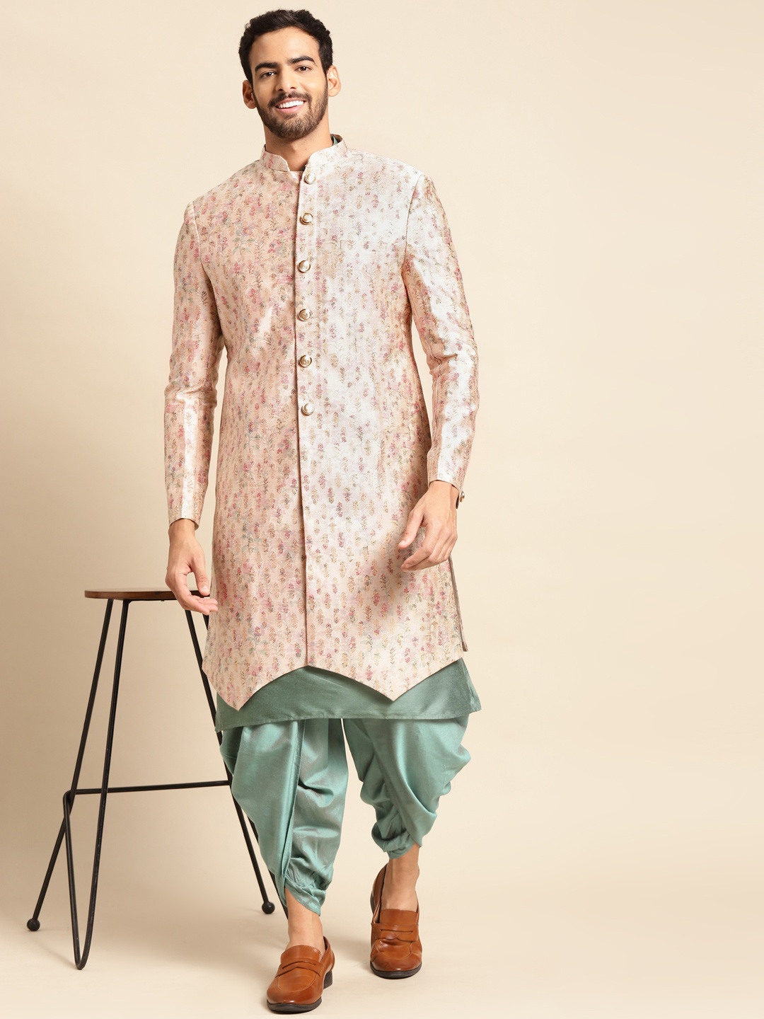 

KISAH Men Kurta Indowestern Sherwani Set, Cream