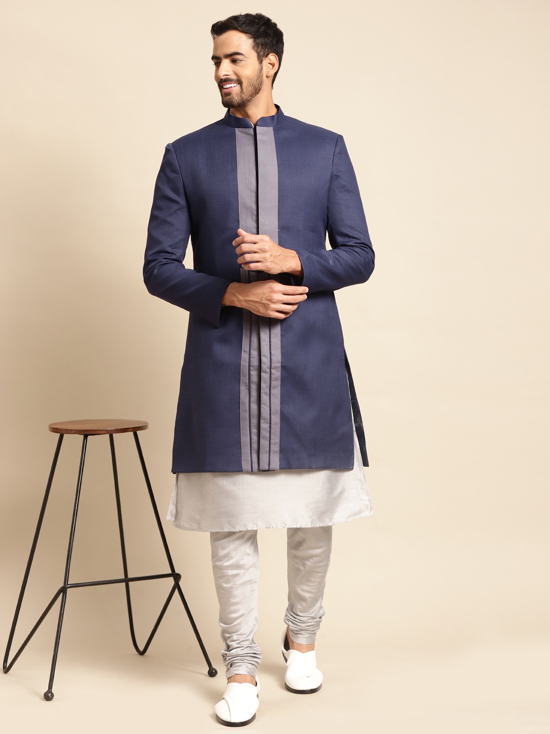 

KISAH Men Kurta Indowestern Sherwani Set, Navy blue