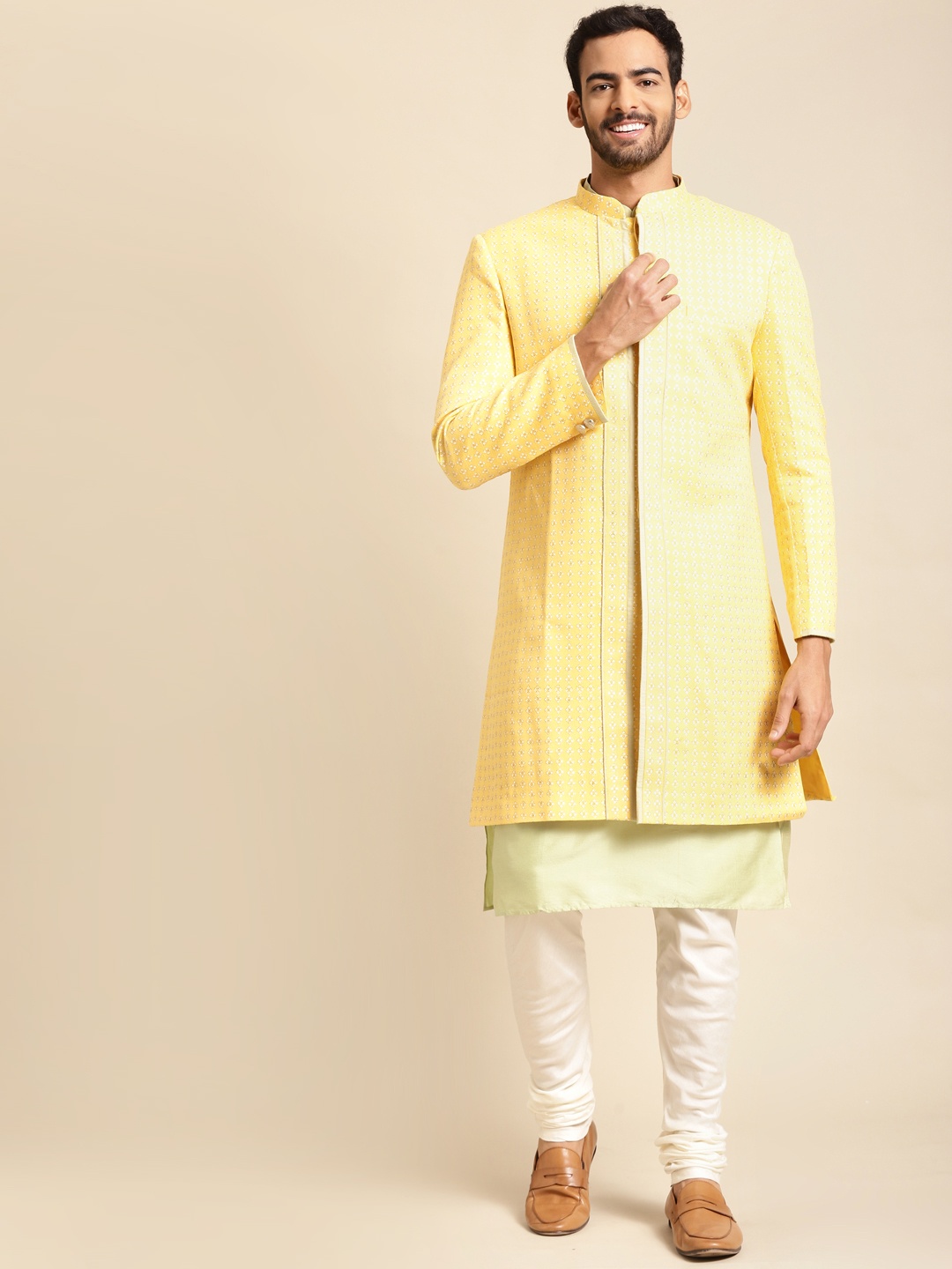 

KISAH Men Indowestern Sherwani Set, Yellow
