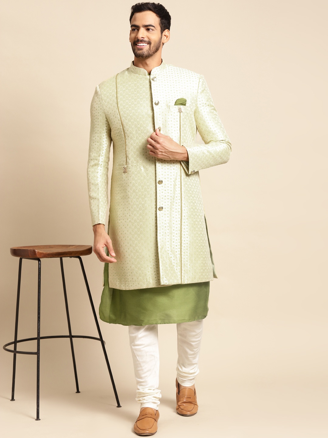 

KISAH Men Kurta Indowestern Sherwani Set, Green