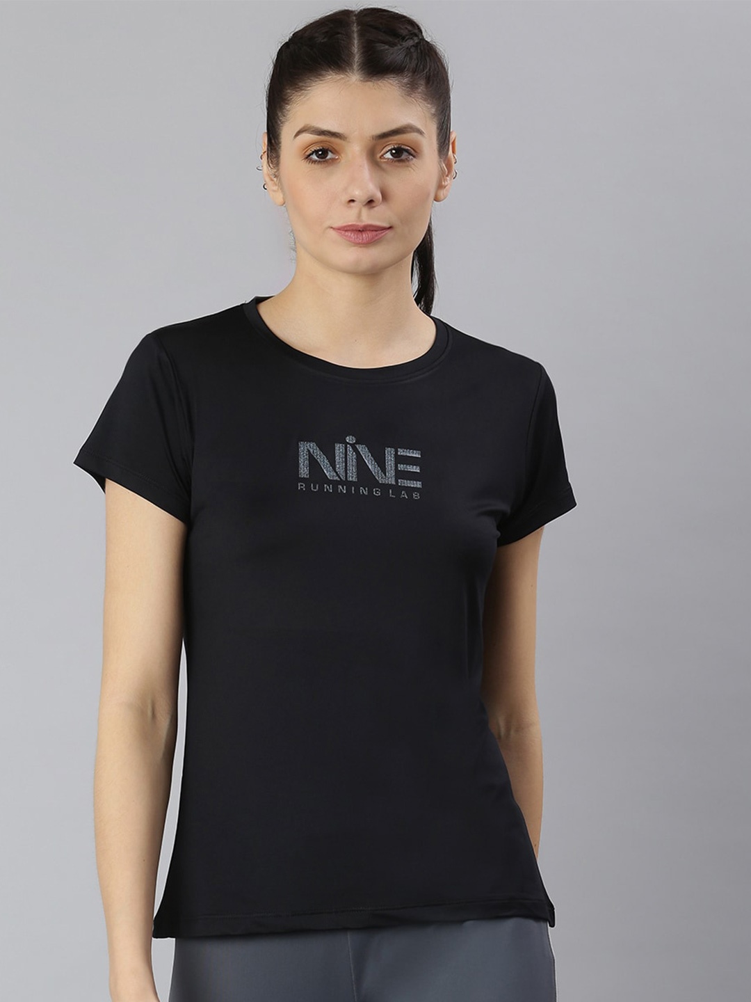 

MKH Women Black Typography Printed Dri-FIT Sports T-shirt