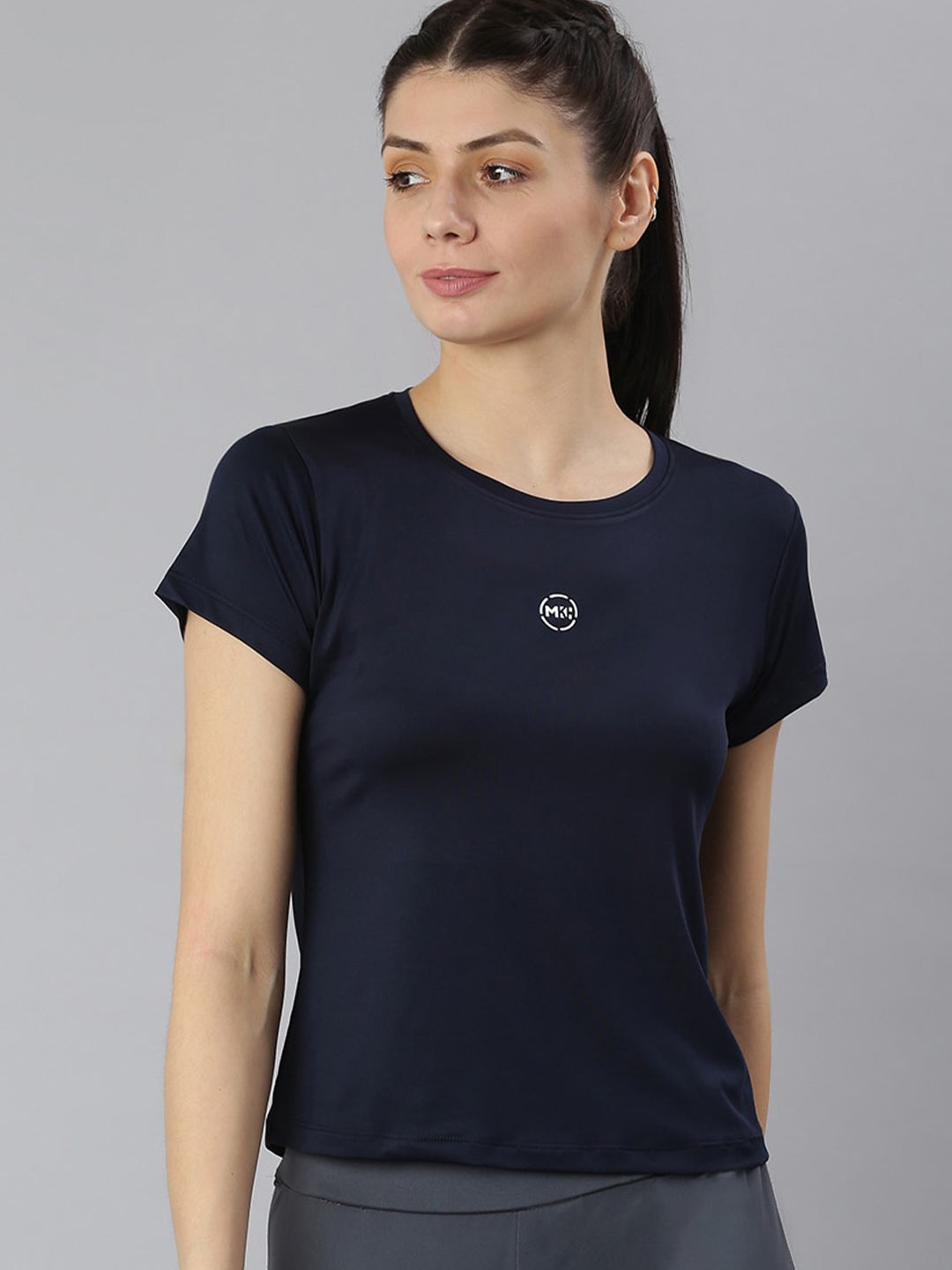 

MKH Women Navy Blue Dri-FIT Sports T-shirt