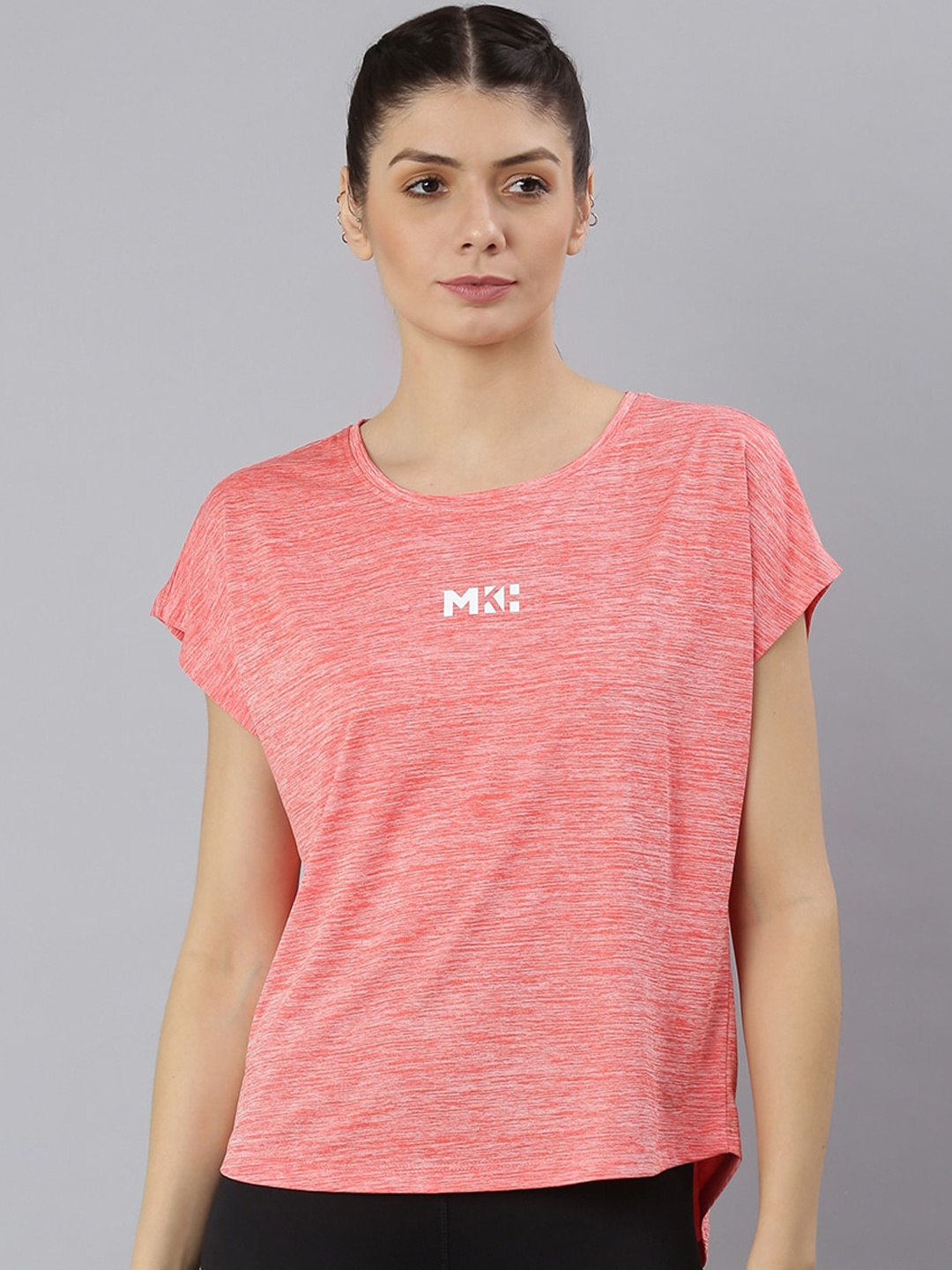 MKH Women Red Typography Extended Sleeves Dri-FIT Sport T-shirt