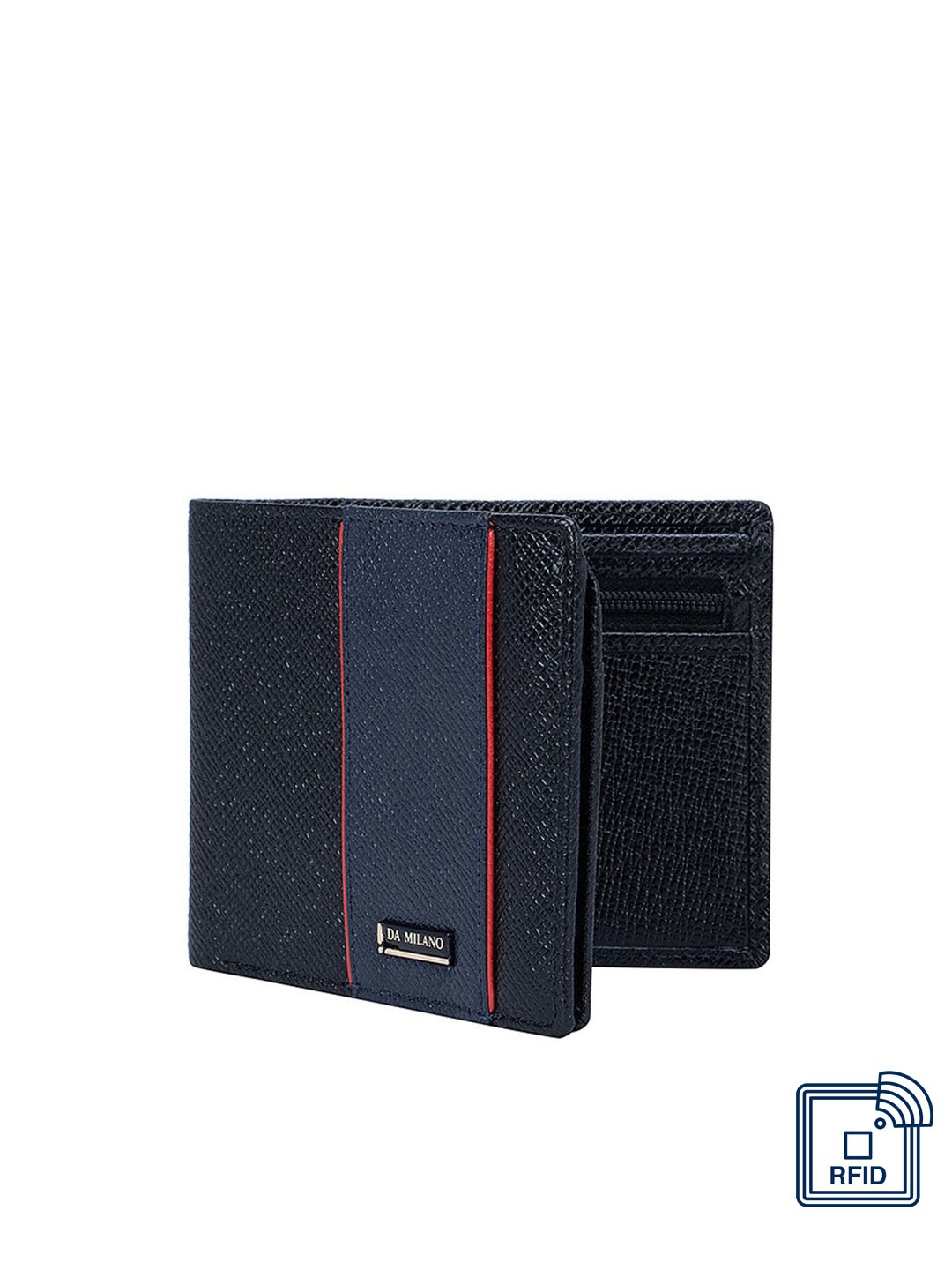 

Da Milano Men Black & Blue Textured Leather Two Fold Wallet